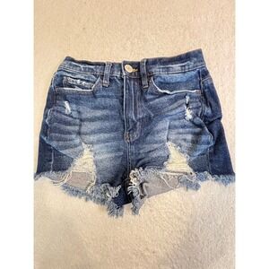 SO Vintage Stretch Curvy Mom Shorts Dark Wash Distressed Denim High Rise Size 3